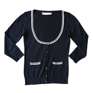 Trina Turk Silk Cashmere Blend Black Scoop Neck 3/4 Sleeve Cardigan Preppy